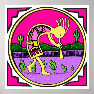 Póster Kokopelli, flautista jugadora del Poster del desie