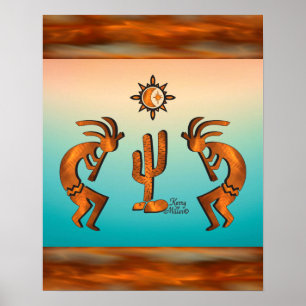 Póster Kokopelli Y Cactus