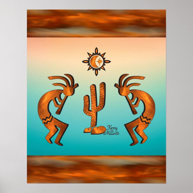Póster Kokopelli Y Cactus (Frente)