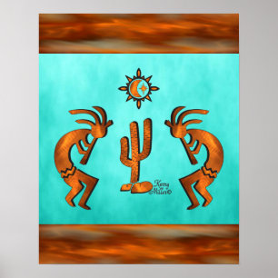 Póster Kokopelli Y Cactus