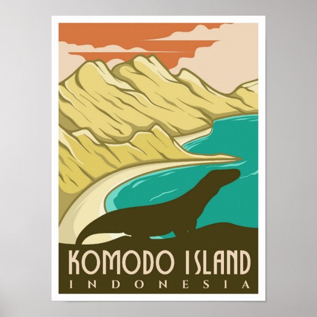 Póster Komodo Island Indonesia Viaje de época (Frente)