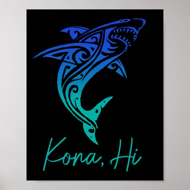 Póster Kona Hawaii Shark Diving Fishing Surfing Surfer Ha (Frente)