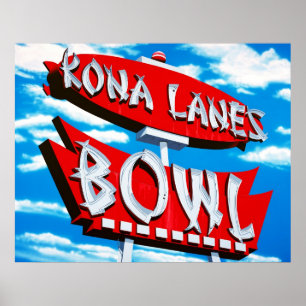 Póster Kona Lanes Bowl Retro Neon Rótulo Poster