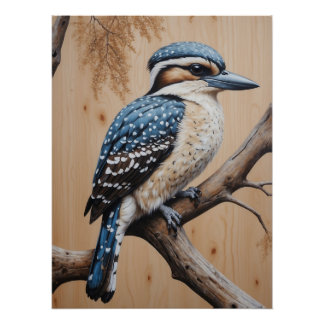 Póster Kookaburra azul australiano en un arte de vida sal