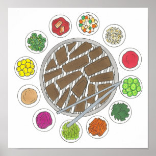 Póster Korean BBQ Barbecue Roast Bulgogi Banchan Food