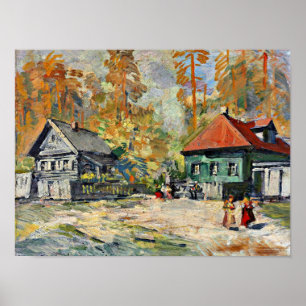 Póster Korovin - Otoño en una aldea rusa