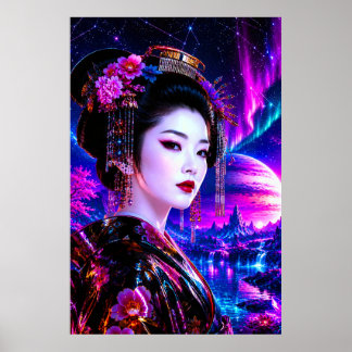 Póster Kosmische Geisha im Neon‑Traumland