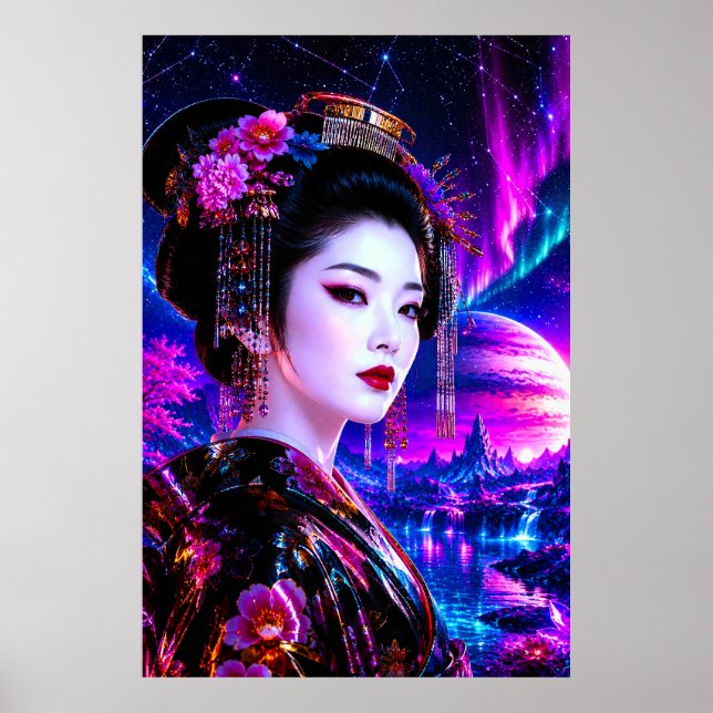 Póster Kosmische Geisha im Neon‑Traumland (Frente)