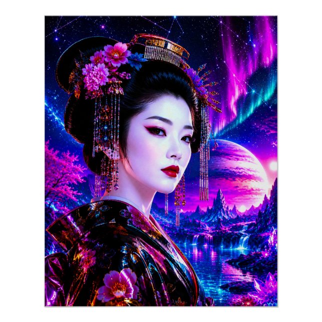 Póster Kosmische Geisha im Neon‑Traumland (Anverso)