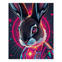 Póster Kosmos Hase in Neon Licht