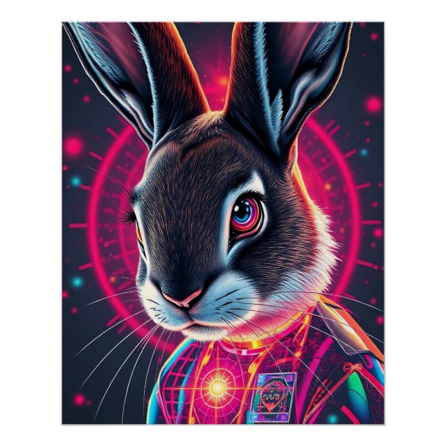 Póster Kosmos Hase in Neon Licht (Anverso)