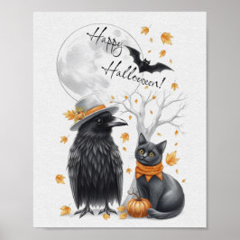 Póster Krähe und Katze Halloween Crow