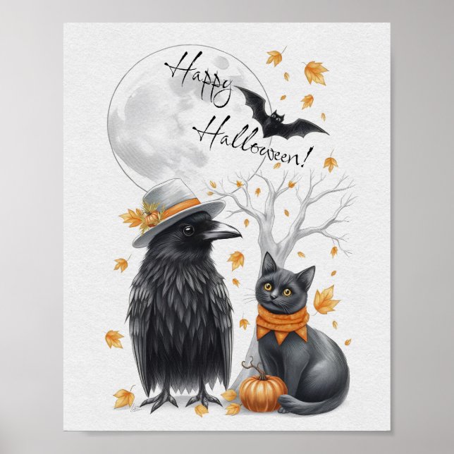 Póster Krähe und Katze Halloween Crow (Frente)