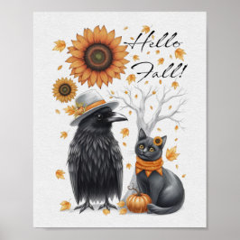 Póster Krähe und Katze Herbst Thanksgiving Crow
