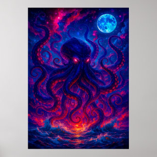 Póster Kraken cósmico surgiendo de la fantasía oceánica