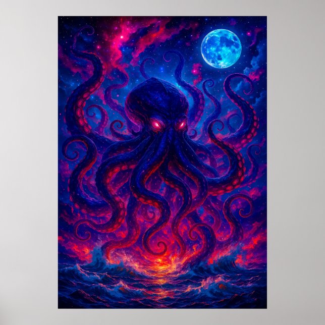 Póster Kraken cósmico surgiendo de la fantasía oceánica (Frente)