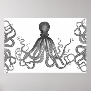Póster Kraken - pulpo gigante negro/Cthulu