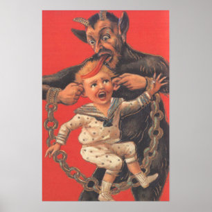 Póster Krampus castigando la oreja de un niño