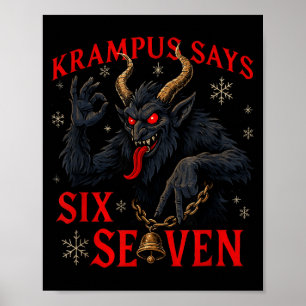 Póster Krampus Divertido Dice Seis Siete 6 7 Meme Navidad