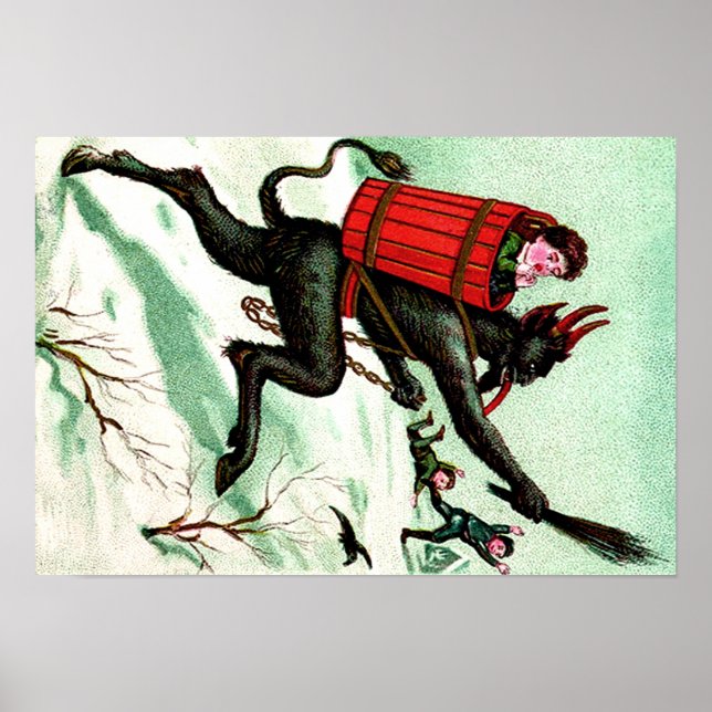 Póster Krampus persiguiendo la nieve de invierno de los n (Frente)