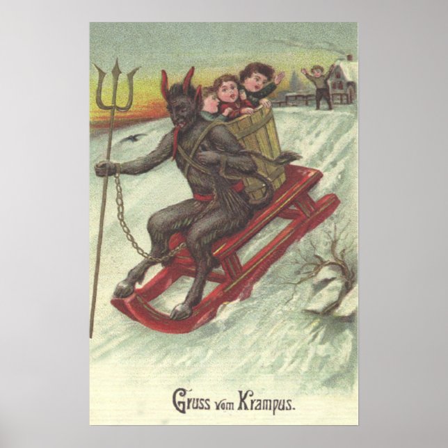 Póster Krampus Secuestrando Niños En El Horno De Sleigh P (Frente)