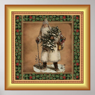 Póster Kris Kringle ~ Árbol de Navidad ~ Fondo de oro ~