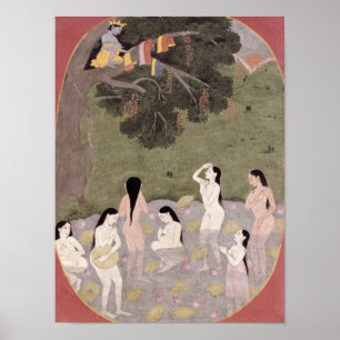 Póster Krishna con la ropa de los chicas de la vaca,