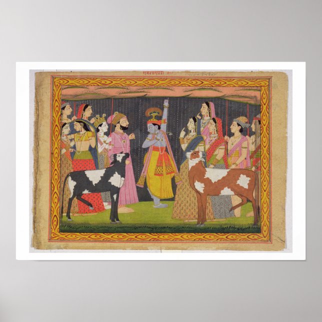 Póster Krishna levantando el Monte Govardhana, desde el ' (Frente)