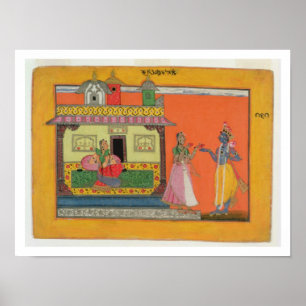 Póster Krishna llegando a la casa de Radha, ilustracion p