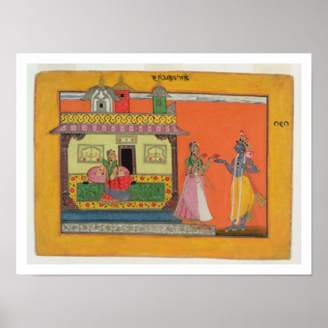 Póster Krishna llegando a la casa de Radha, ilustracion p (Frente)