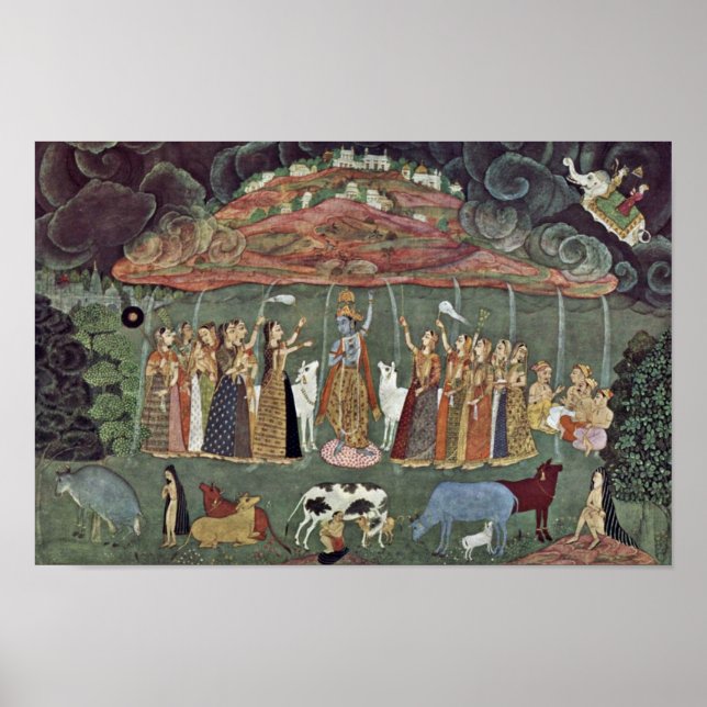 Póster Krishna Y El Govardhan De La Montaña Por Shahadin (Frente)