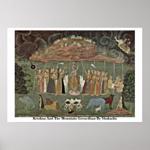 Póster Krishna y la montaña Govardhan por Shahadin