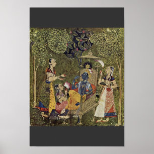 Póster Krishna Y Los Chicas De Indischer Maler Um 1710 (