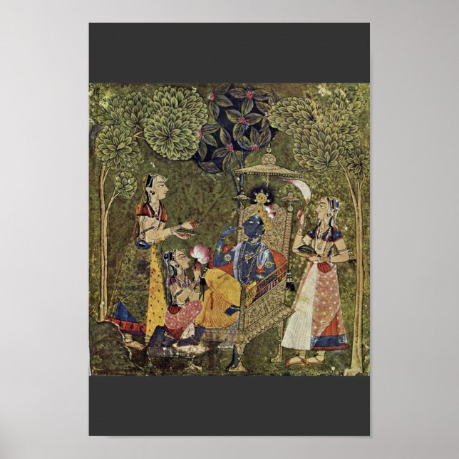 Póster Krishna Y Los Chicas De Indischer Maler Um 1710 ( (Frente)