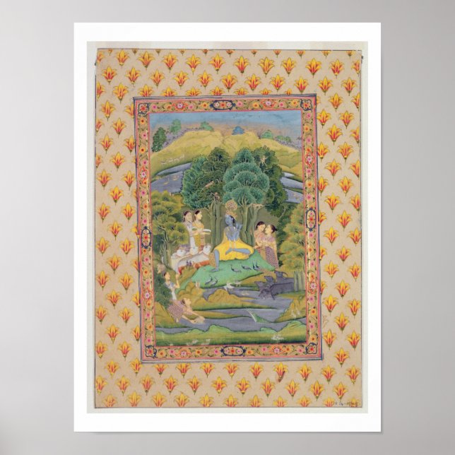 Póster Krishna y los Gopis (gouache en el papel) (Frente)