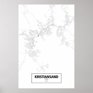 Póster Kristiansand, Noruega (negro sobre blanco)