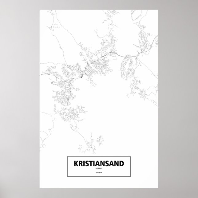 Póster Kristiansand, Noruega (negro sobre blanco) (Frente)