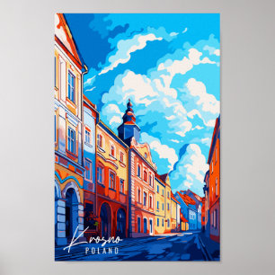 Póster Krosno Polonia ilustracion de viajes vintage Po