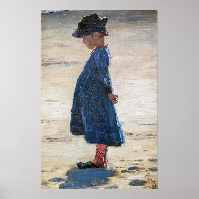 Póster Kroyer - Niña pequeña de pie en la playa Skagen (Frente)