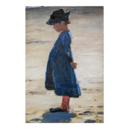 Póster Kroyer - Niña pequeña de pie en la playa Skagen