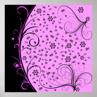 Póster KRW Grunge Floral en rosa