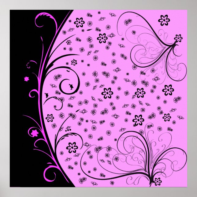 Póster KRW Grunge Floral en rosa (Frente)