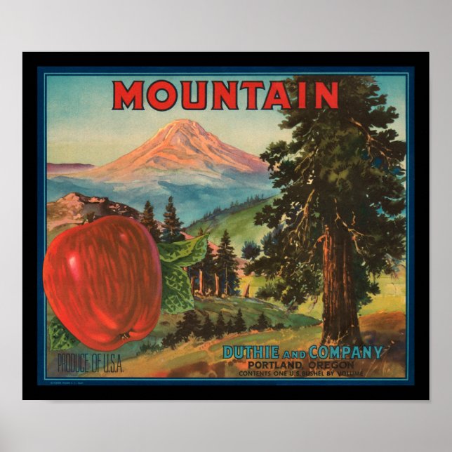 Póster KRW Vintage Mountain Apples Fruit Crate Label (Frente)