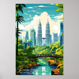 Póster Kuala Lumpur Malasia ilustracion de viaje vintage