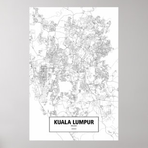 Póster Kuala Lumpur, Malasia (negro sobre blanco)