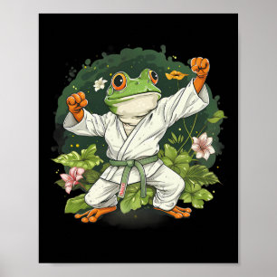Póster Kung Fu Frog Artes Marciales Floral Taekwondo Kick