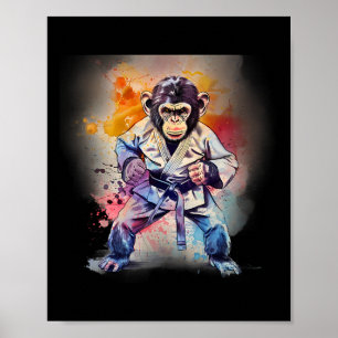 Póster Kung Fu Mono Acuarela Kickboxing Mma Amante Mono L