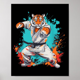Póster Kung Fu Tigre Acuarela Artes Marciales Jiu-Jitsu