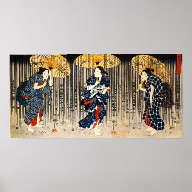 Póster Kuniyoshi Tres Mujeres Con Poster De Umbrellas (Frente)