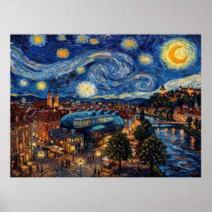 Póster Kunsthaus Graz Amigo Alien Bajo Noche Estrellada